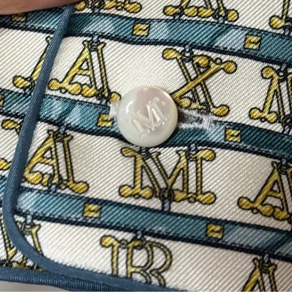 MaxMara Cupid Vampata Monogram Silk Button Front Belted Shirt Dress Size Small - Picture 14 of 15